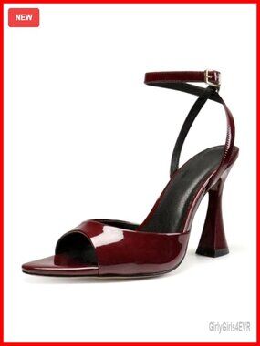 Women's Pointed Open Toe Kitten Heel Ankle Strap Sandals Faux Leather